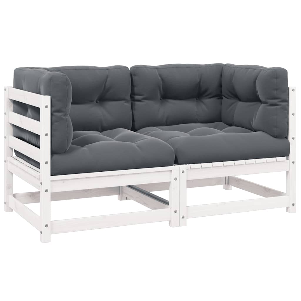 vidaXL Καναπές Κήπου Διθέσιος Λευκός Μασίφ Ξύλο Πεύκου με Μαξιλάρια