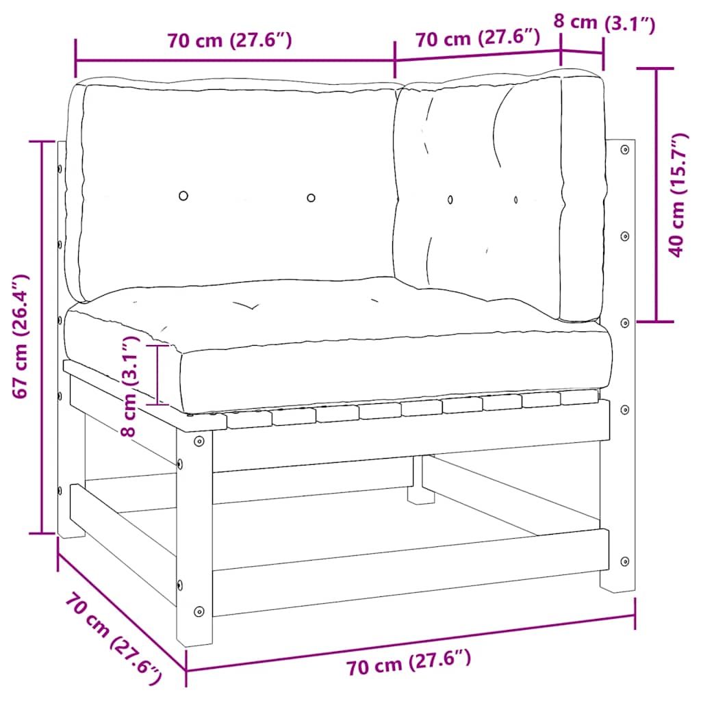 vidaXL Καναπές Κήπου Διθέσιος Μαύρος Μασίφ Ξύλο Πεύκου με Μαξιλάρια