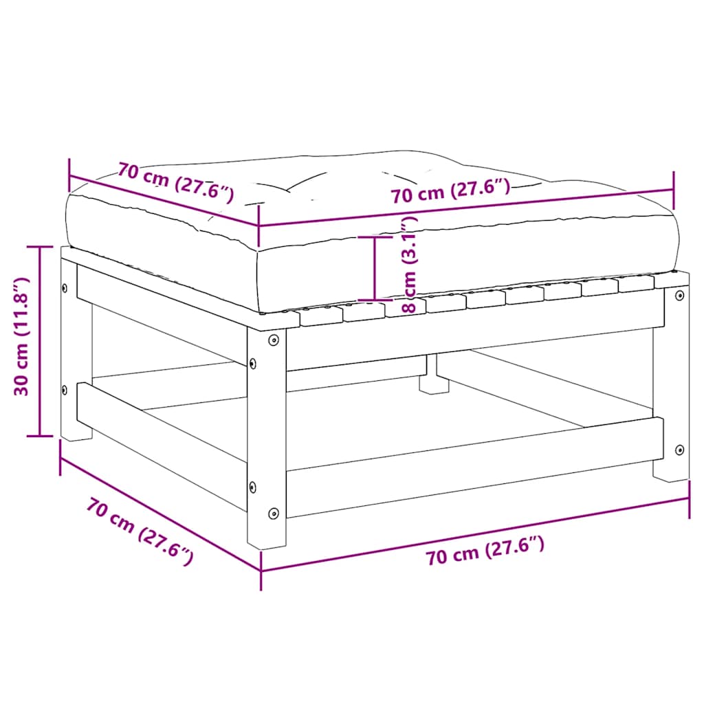 vidaXL Υποπόδια Κήπου 2 τεμ. Καφέ Μελί Μασίφ Ξύλο Πεύκου με Μαξιλάρια