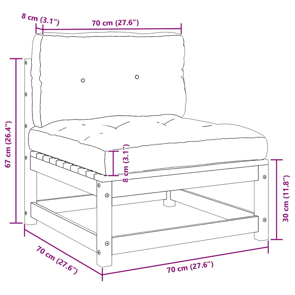 vidaXL Σαλόνι Κήπου Σετ 3 Τεμ. Μαύρο Μασίφ Ξύλο Πεύκου με Μαξιλάρια