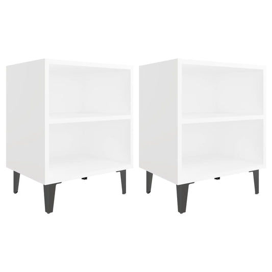 vidaXL Κομοδίνα 2 τεμ. Λευκά 40 x 30 x 50 εκ. με Μεταλλικά Πόδια