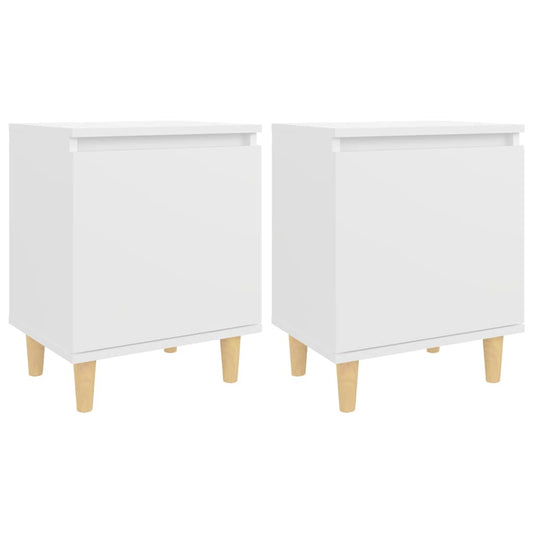 vidaXL Κομοδίνα 2 τεμ. Λευκά 40 x 30 x 50 εκ. Μασίφ με Ξύλινα Πόδια