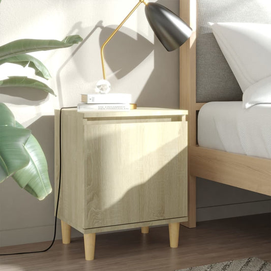 vidaXL Κομοδίνα 2 τεμ. Sonoma Δρυς 40x30x50εκ. & Πόδια από Μασίφ Ξύλο