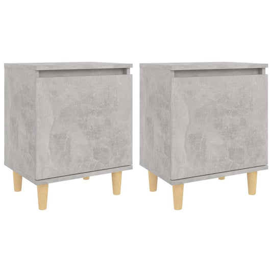 vidaXL Κομοδίνα 2 τεμ. Γκρι Σκυροδέμ. 40x30x50 εκ. Μασίφ Ξύλινα Πόδια