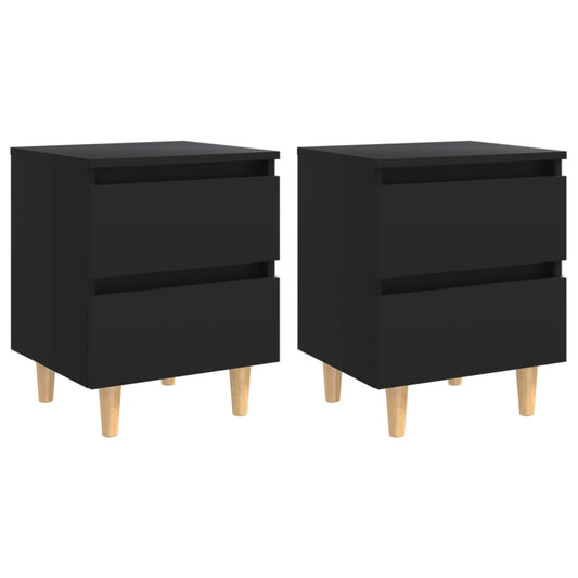 vidaXL Κομοδίνα 2 τεμ. Μαύρα 40x35x50εκ. Πόδια από Μασίφ Ξύλο Πεύκου