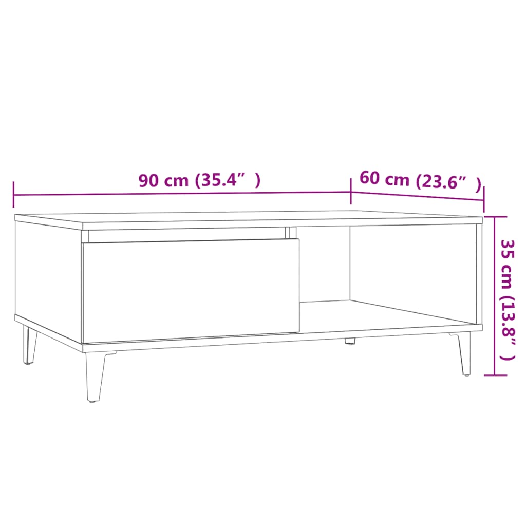 vidaXL Τραπεζάκι Σαλονιού Γκρι Σκυρ. 90x60x35 εκ. Επεξεργασμένο Ξύλο