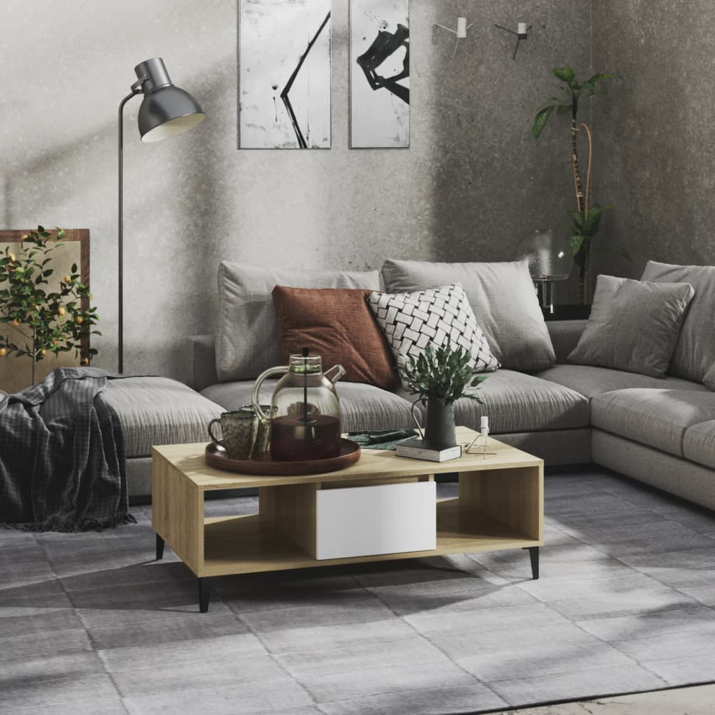 vidaXL Τραπεζάκι Σαλονιού Λευκό/Sonoma Δρυς 103,5x60x35εκ. Επεξ. Ξύλο