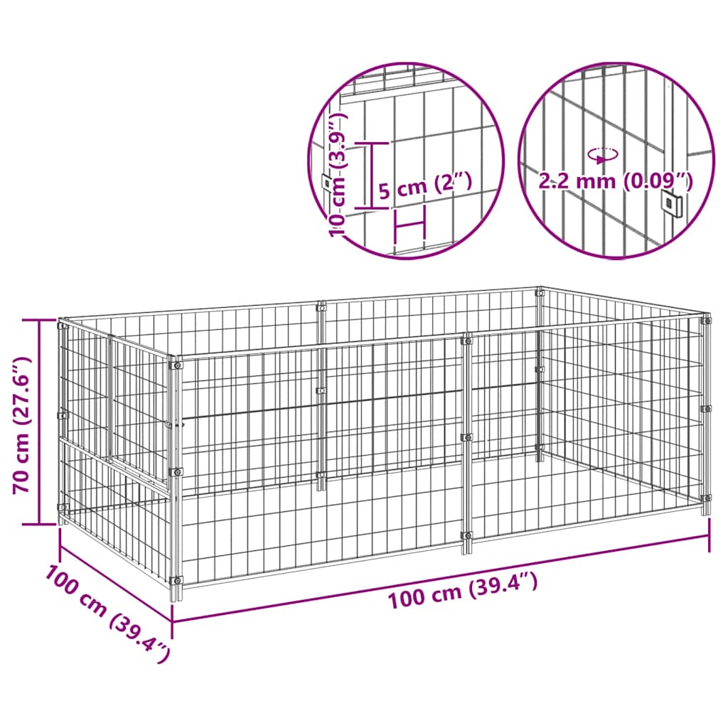 vidaXL Σπιτάκι Σκύλου Μαύρο 200 x 100 x 70 εκ. Ατσάλινο