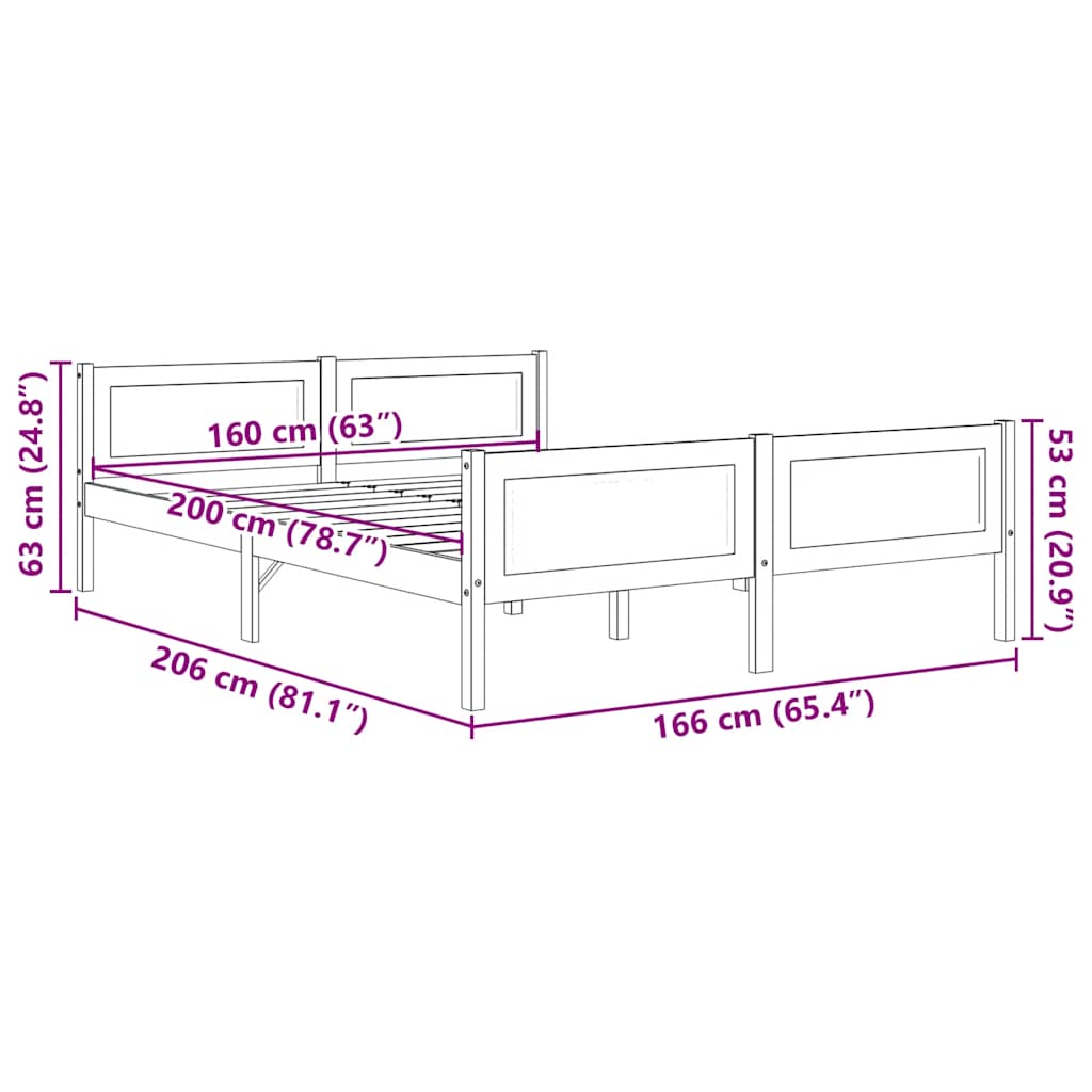 vidaXL Πλαίσιο Κρεβατιού Γκρι 160 x 200 εκ. από Μασίφ Ξύλο Πεύκου