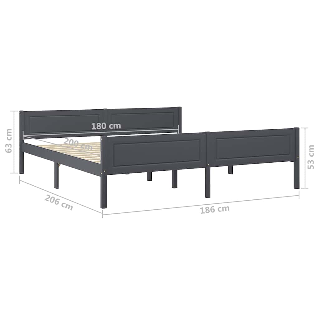 vidaXL Πλαίσιο Κρεβατιού Γκρι 180 x 200 εκ. από Μασίφ Ξύλο Πεύκου