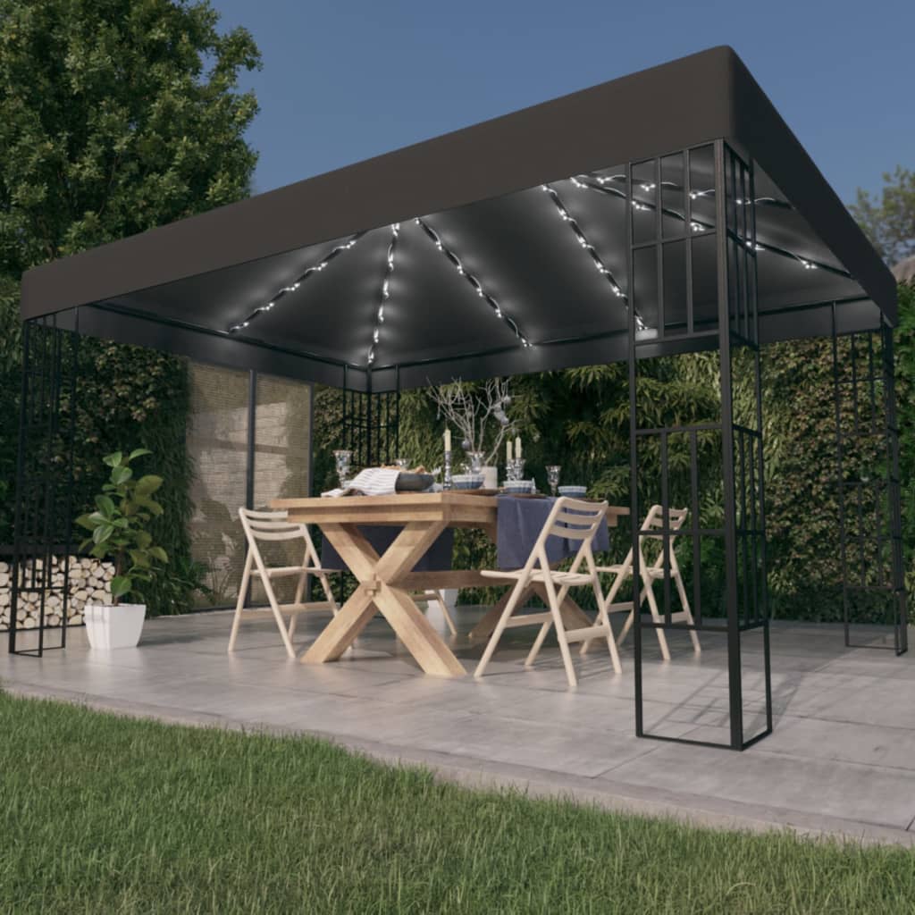 vidaXL Κιόσκι με Φωτάκια LED Ανθρακί 3 x 4 μ.