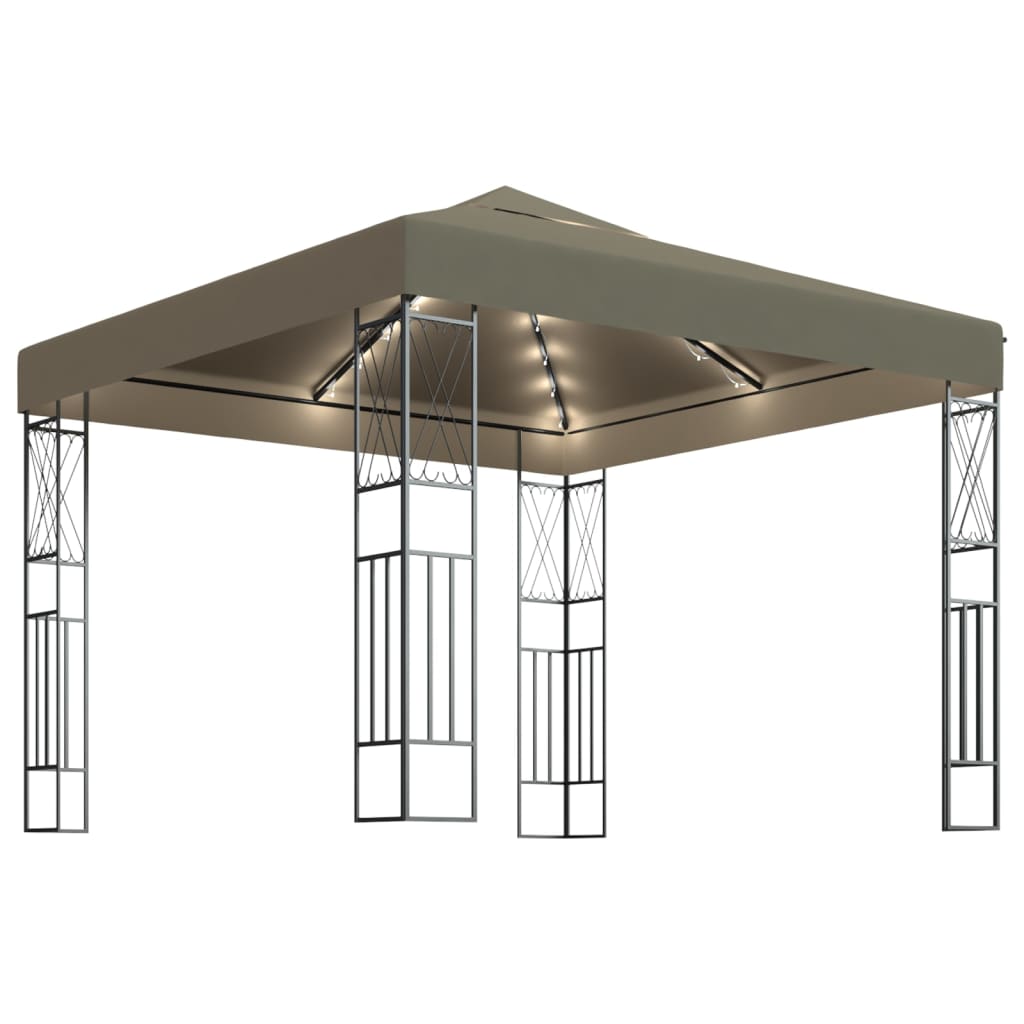 vidaXL Κιόσκι με Φωτάκια LED Taupe 3 x 3 μ. Υφασμάτινο