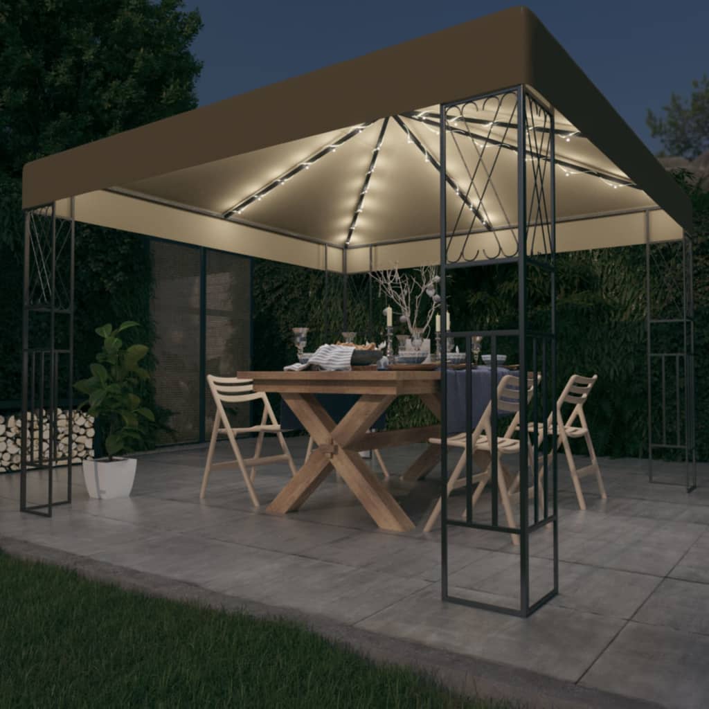 vidaXL Κιόσκι με Φωτάκια LED Taupe 3 x 3 μ. Υφασμάτινο