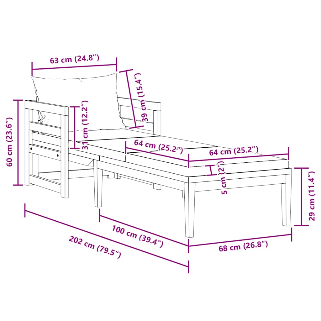 vidaXL Ξαπλώστρα Σκούρο Γκρι από Μασίφ Ξύλο Ακακίας με Μαξιλάρια