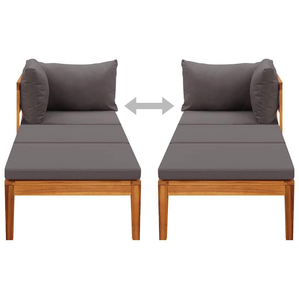 vidaXL Ξαπλώστρα με 1 Μπράτσο από Ξύλο Ακακίας & Σκούρα Γκρι Μαξιλάρια