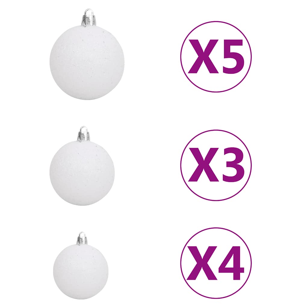 vidaXL Χριστουγεν. Μπάλες Σετ 60 τεμ με Κορυφή & 150 LED Λευκό/Γκρι