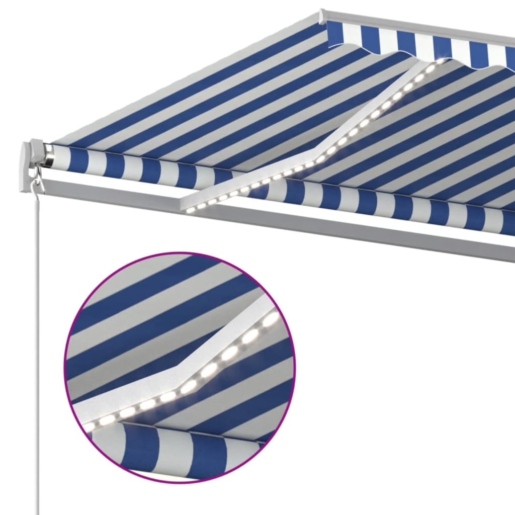 vidaXL Τέντα Συρόμενη Χειροκίνητη με LED Μπλε / Λευκό 500 x 350 εκ.