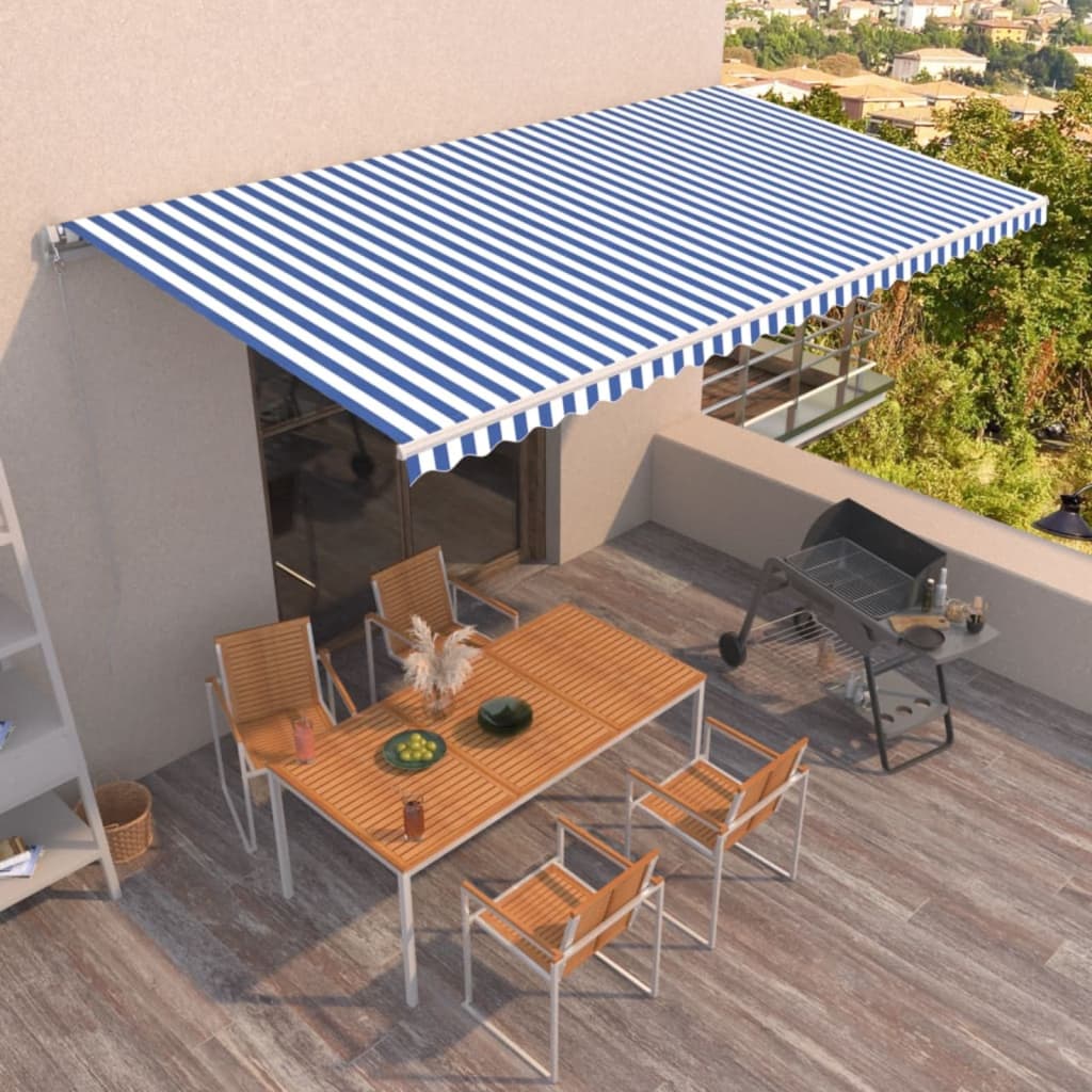vidaXL Τέντα Συρόμενη Χειροκίνητη Μπλε / Λευκό 600x350 εκ.