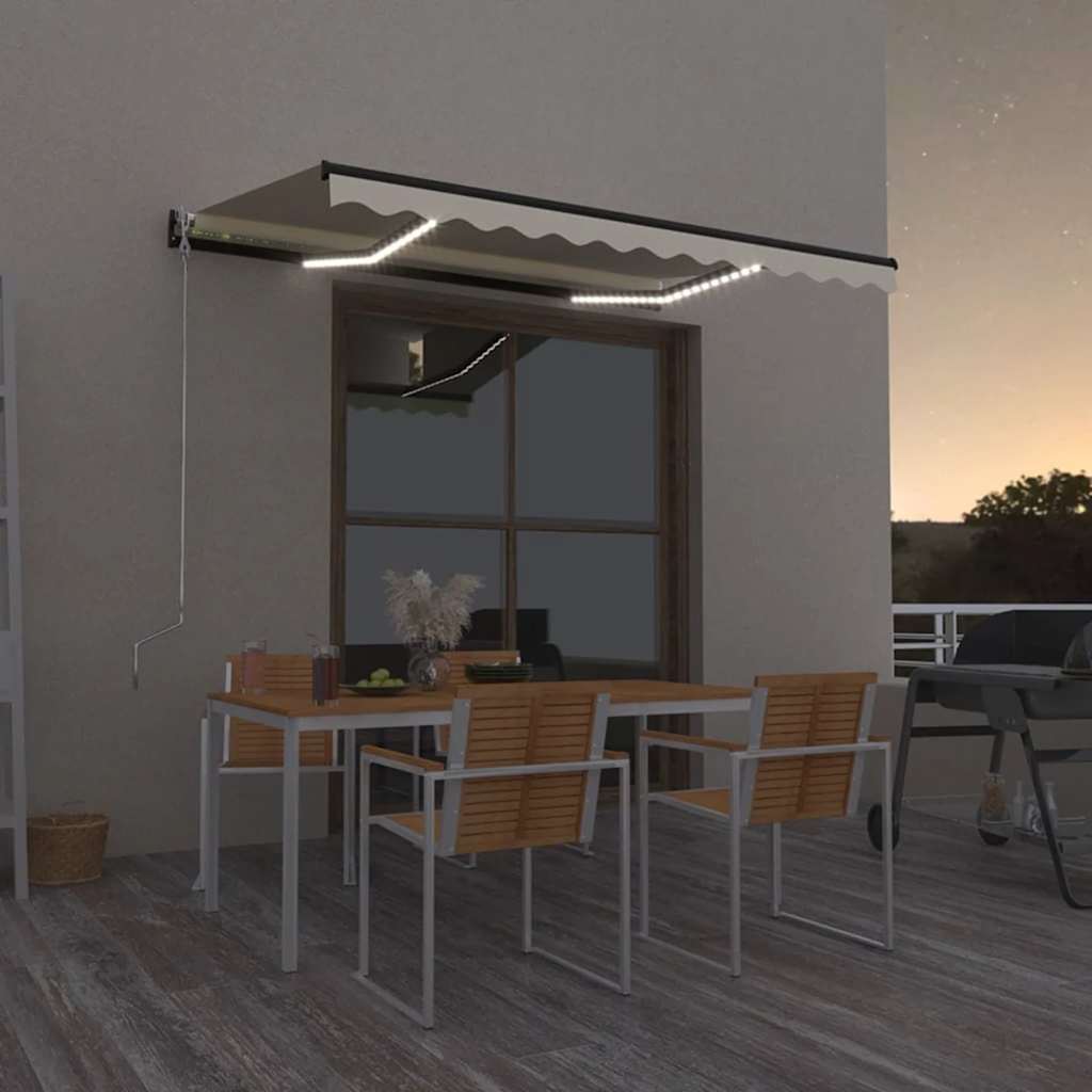 vidaXL Τέντα Συρόμενη Χειροκίνητη με LED Κρεμ 350 x 250 εκ.