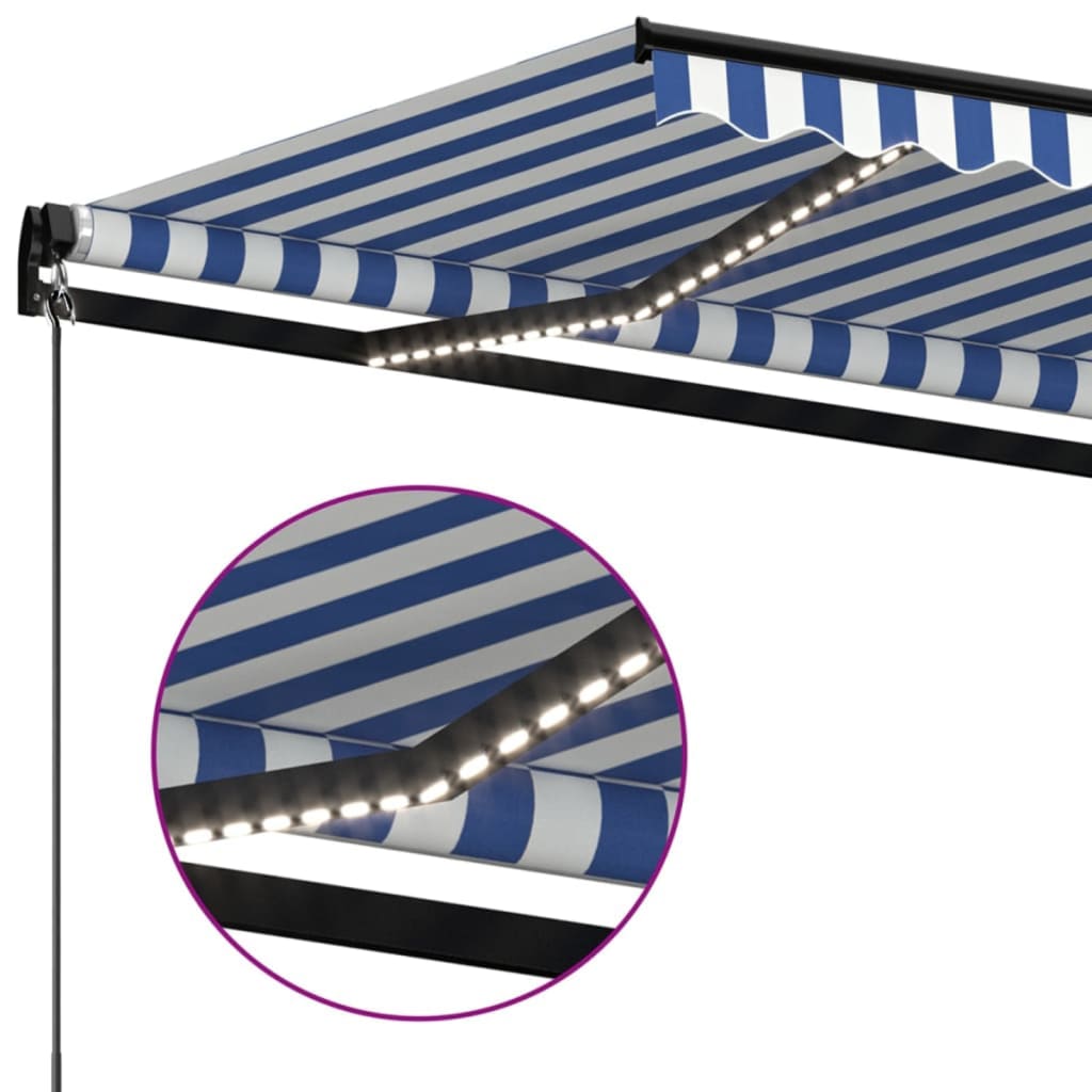 vidaXL Τέντα Συρόμενη Χειροκίνητη με LED Μπλε / Λευκό 400 x 300 εκ.