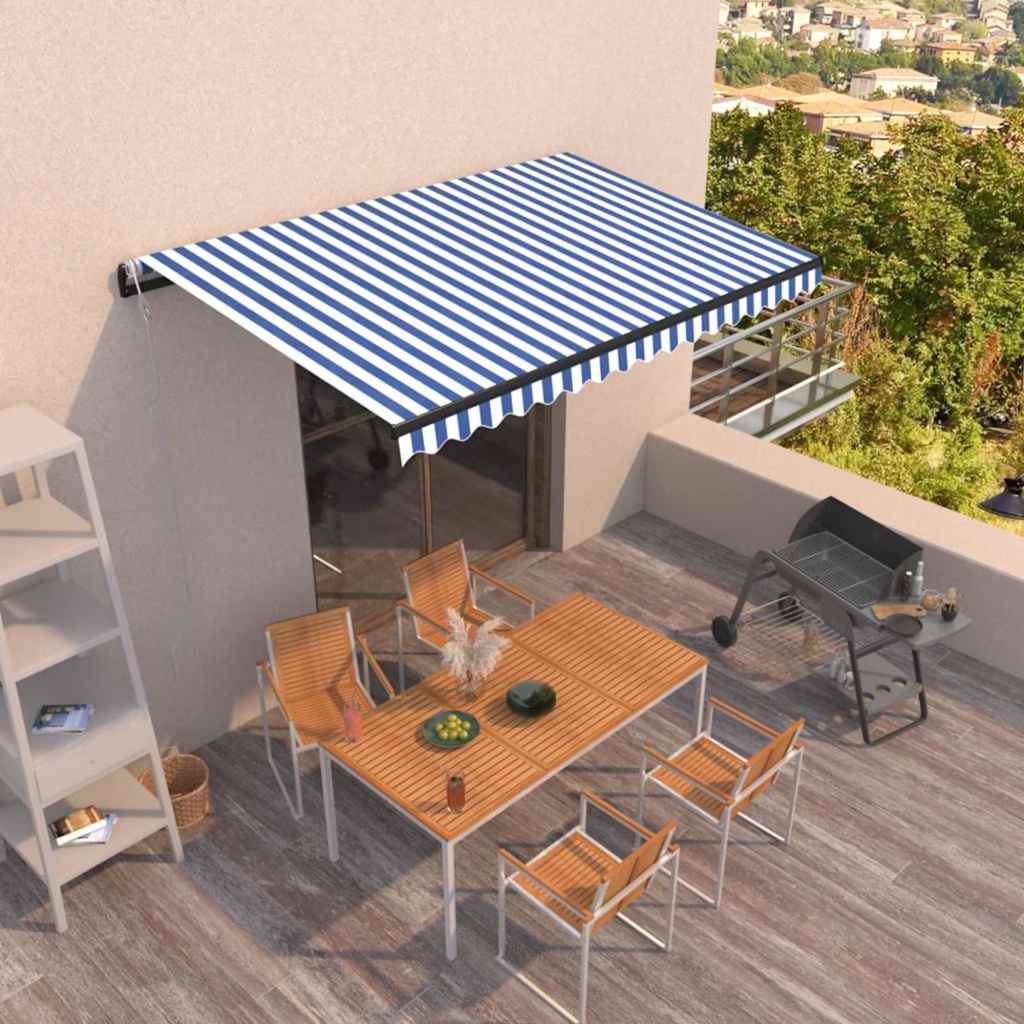 vidaXL Τέντα Συρόμενη Αυτόματη Μπλε / Λευκό 450 x 350 εκ.