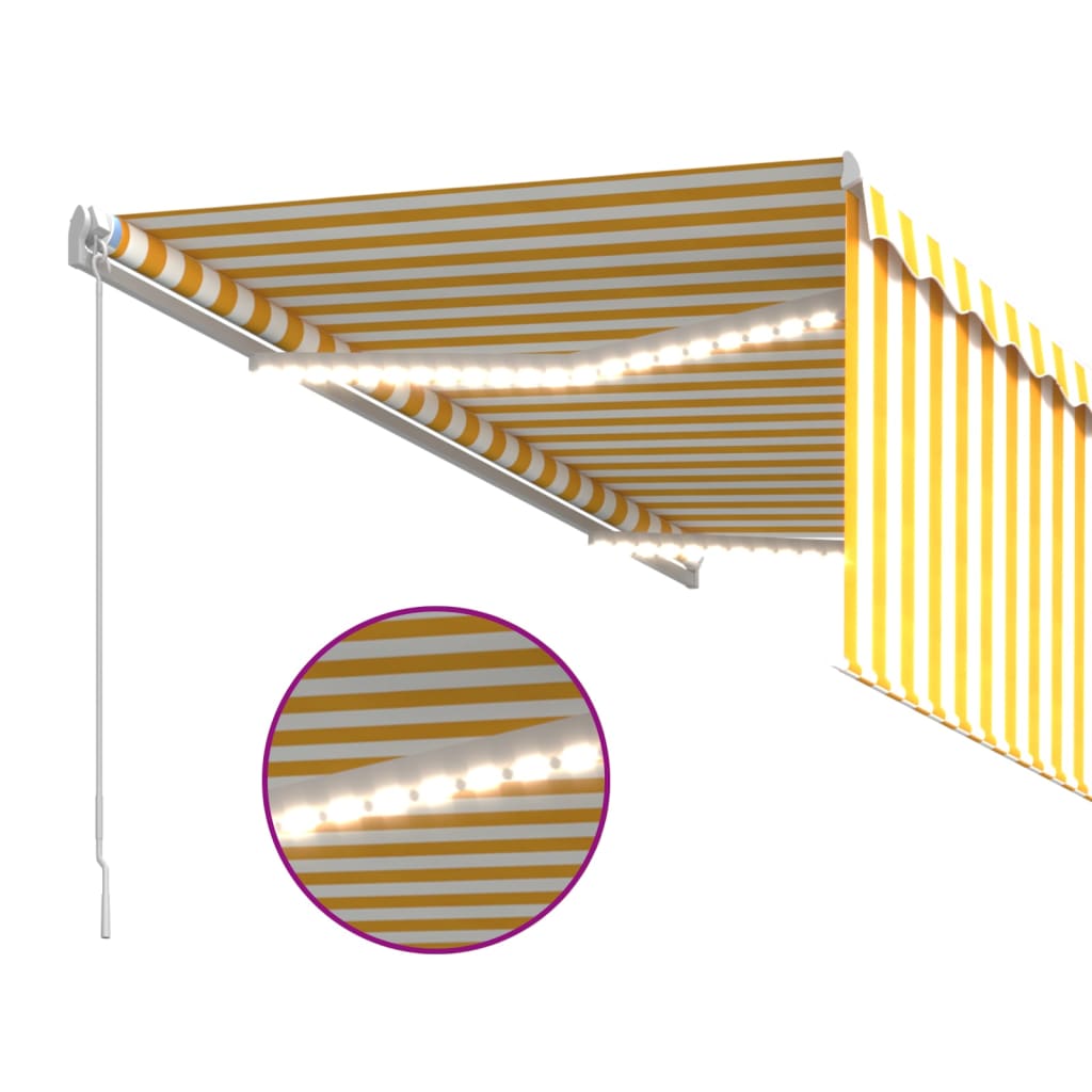 vidaXL Τέντα Συρόμενη Χειροκίνητη Σκίαστρο&LED Κίτρινο/Λευκό 3 x 2,5 μ