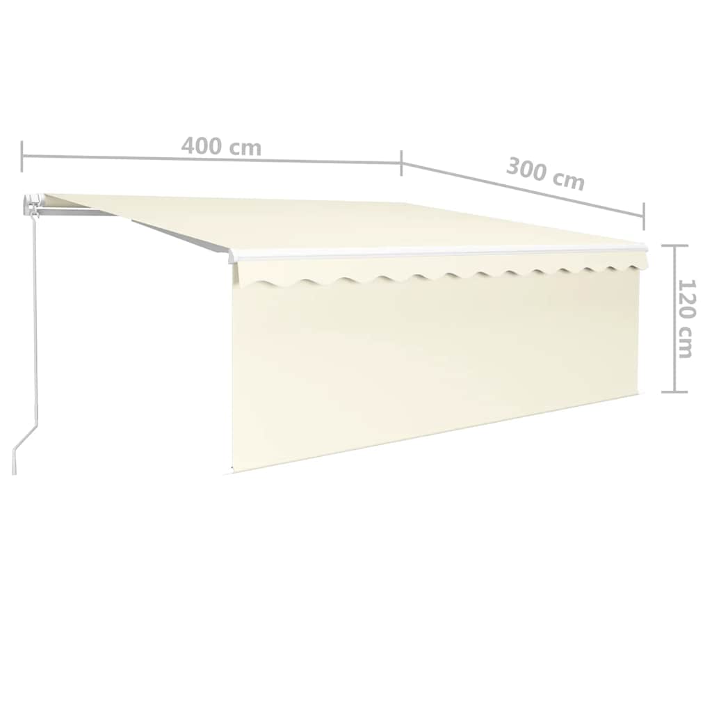 vidaXL Τέντα Συρόμενη Χειροκίνητη με Σκίαστρο & LED Κρεμ 4 x 3 μ.