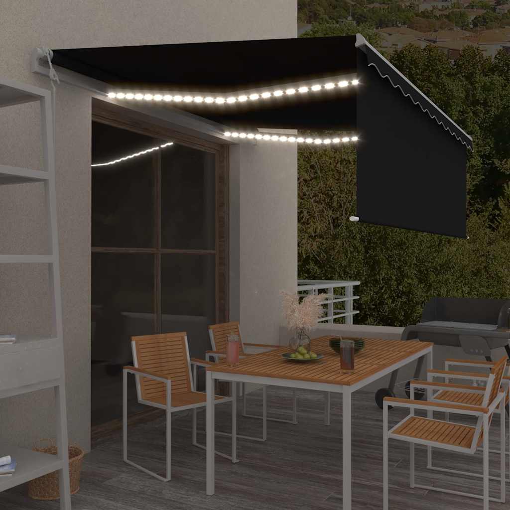vidaXL Ηλεκτρική τέντα με LED και αισθητήρα 4 x 3 m Ανθρακί
