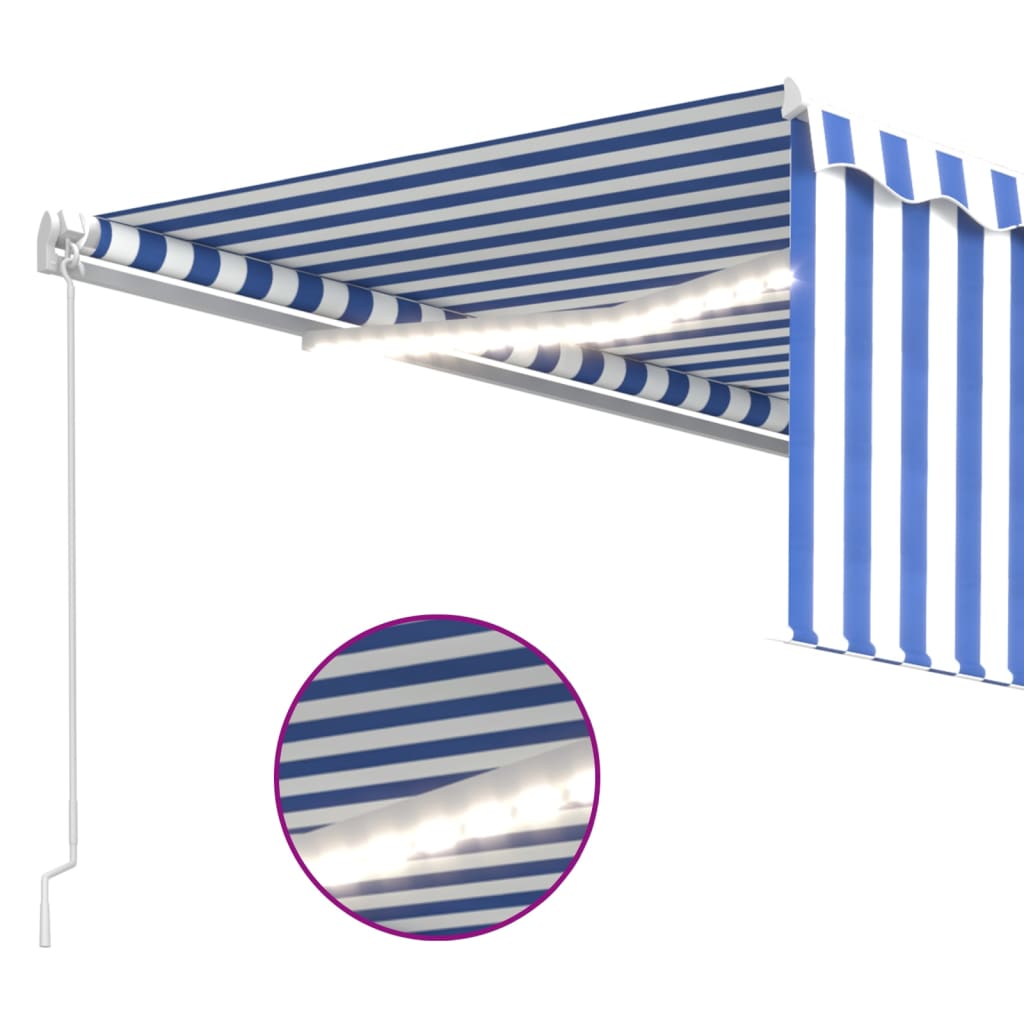 vidaXL Τέντα Συρόμενη Χειροκίνητη με Σκίαστρο & LED Μπλε/Λευκό 4,5x3 μ