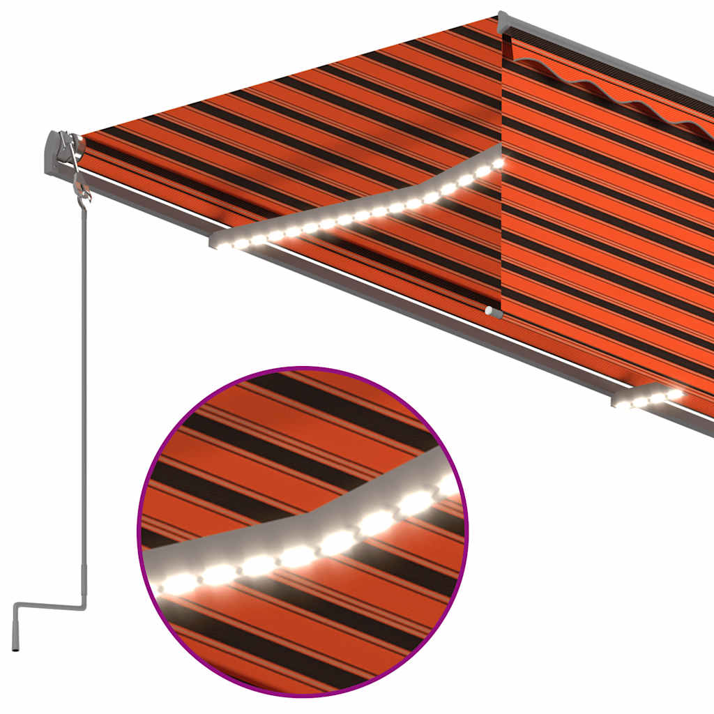vidaXL Τέντα Αυτ. με Σκίαστρο/LED/Αισθ. Ανέμου Πορτοκαλί/Καφέ 3,5x2,5μ