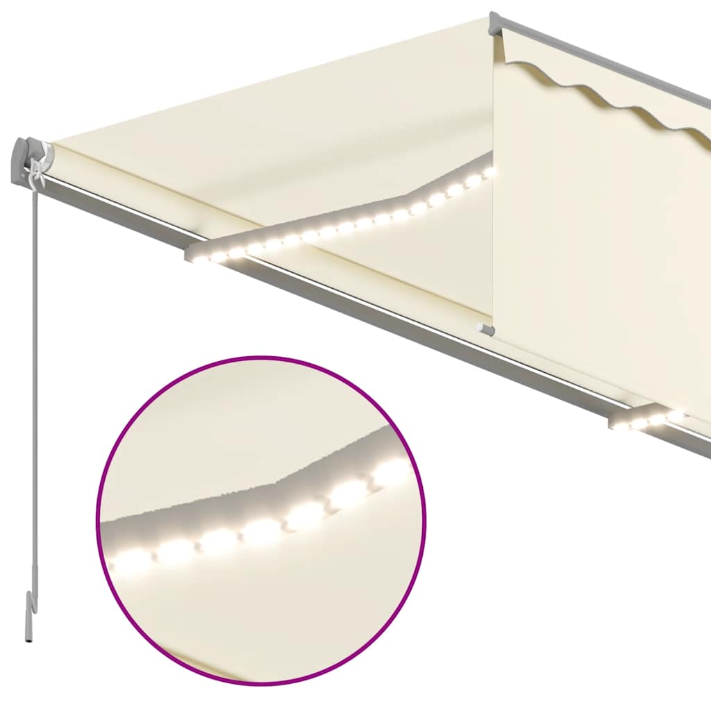 vidaXL Τέντα Συρόμενη Χειροκίνητη με Σκίαστρο & LED Κρεμ 4 x 3 μ.