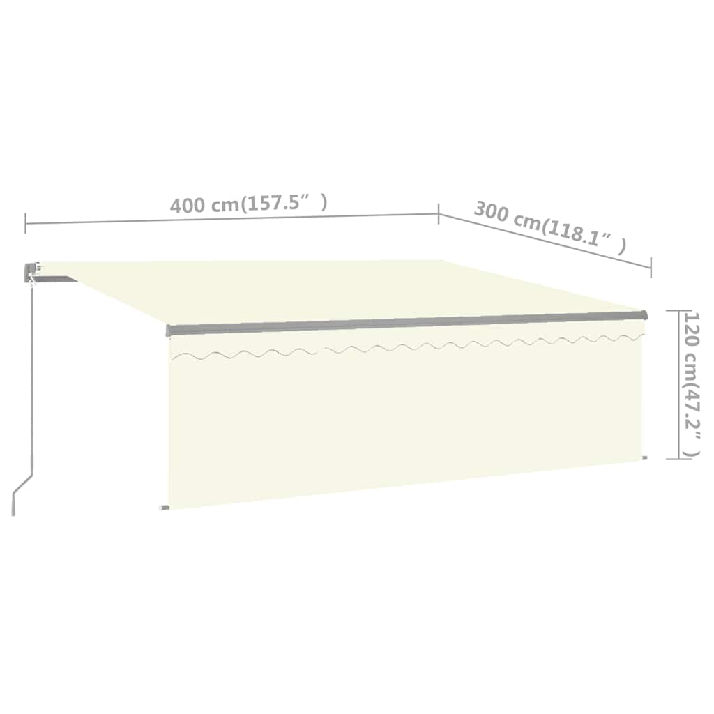 vidaXL Τέντα Συρόμενη Χειροκίνητη με Σκίαστρο & LED Κρεμ 4 x 3 μ.