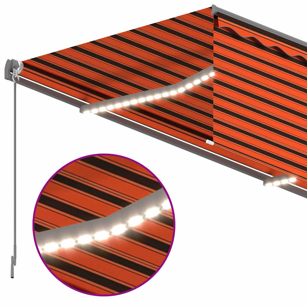 vidaXL Τέντα Αυτόματη με Σκίαστρο/LED/Αισθ. Ανέμου Πορτ./Καφέ 4,5x3 μ