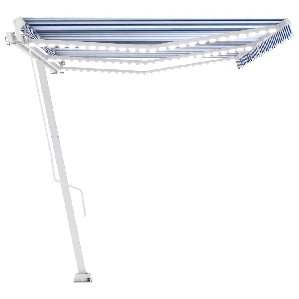 vidaXL Τέντα Συρόμενη Χειροκίνητη με LED Μπλε / Λευκό 600 x 300 εκ.