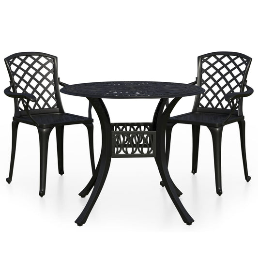 vidaXL Σετ Επίπλων Bistro 3 Τεμαχίων Μαύρο από Χυτό Αλουμίνιο