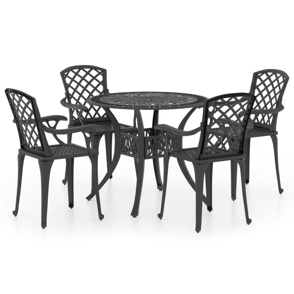 vidaXL Σετ Επίπλων Bistro 5 Τεμαχίων Μαύρο από Χυτό Αλουμίνιο