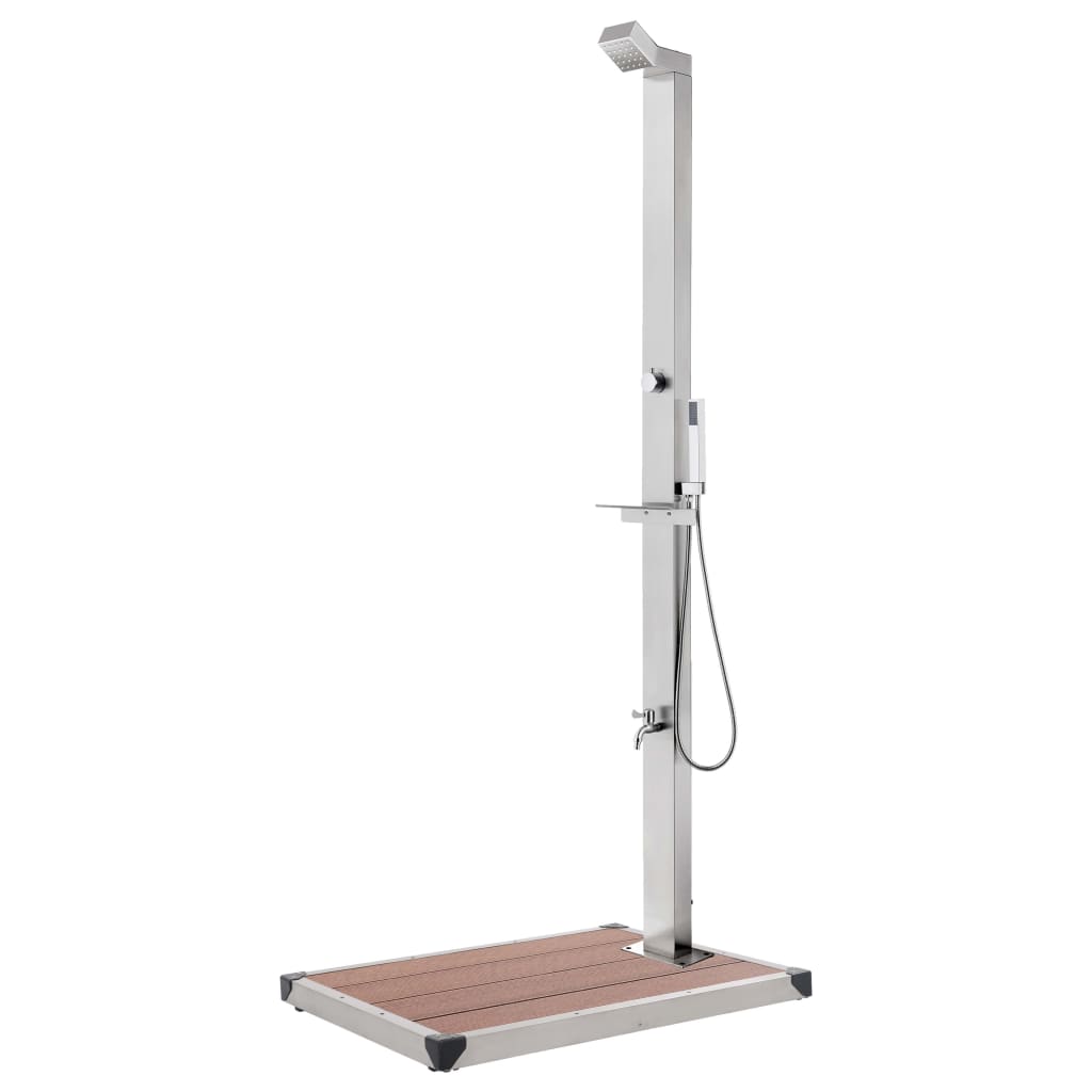 vidaXL Ντουζιέρα Κήπου με Καφέ Βάση 225 εκ. από Ανοξείδωτο Ατσάλι