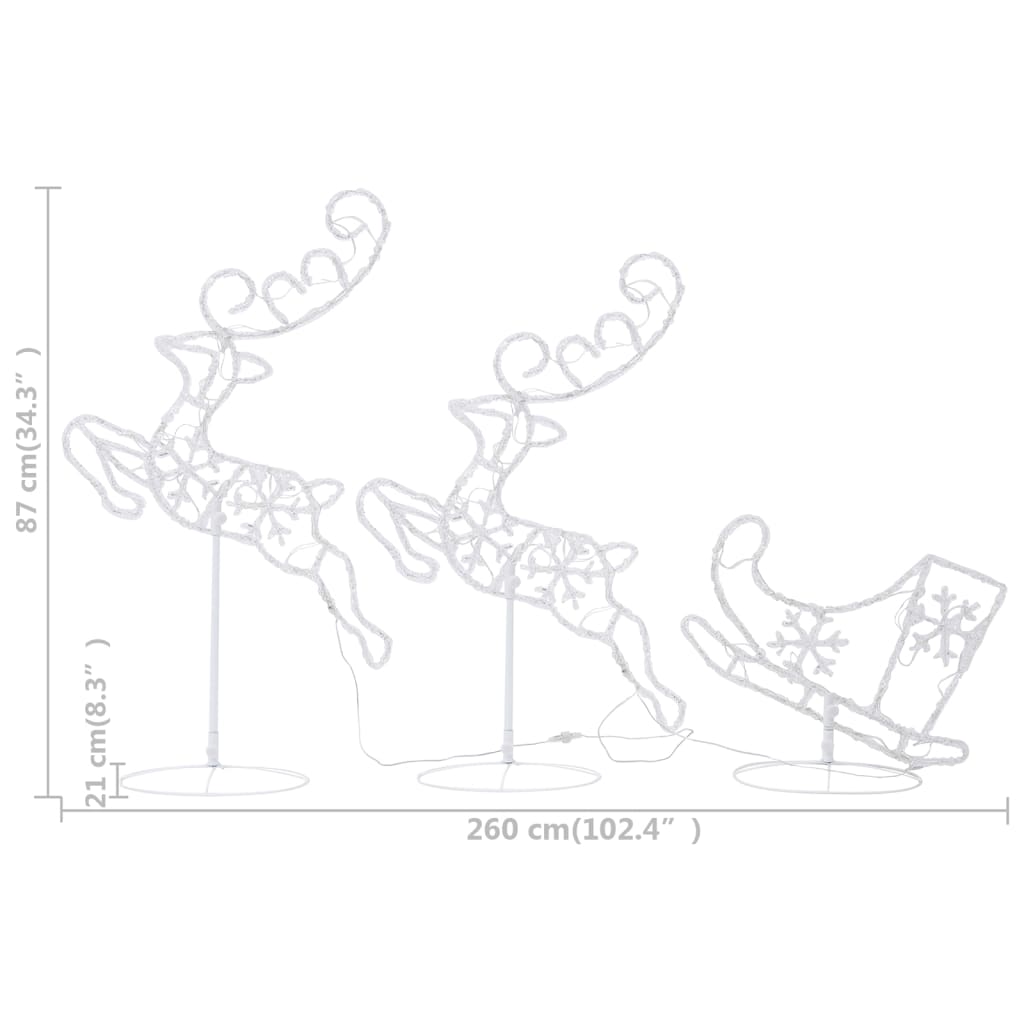 vidaXL Χριστ. Τάρανδος & Έλκηθρο Ψυχρό Λευκό 260x21x87εκ. Ακρυλικό