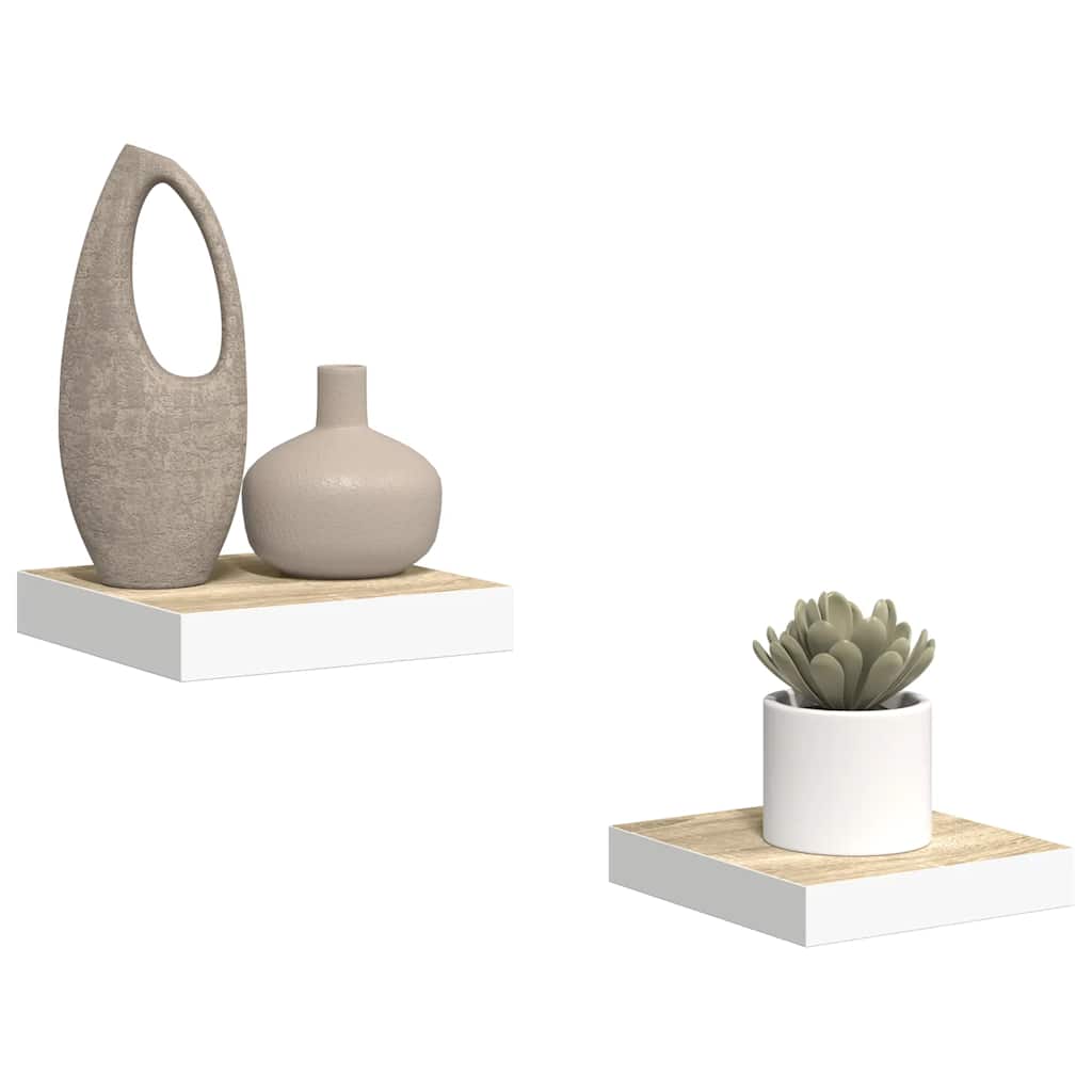 vidaXL Ράφια Τοίχου 2 τεμ. Δρυς και Άσπρο 23x23,5x3,8 εκ. MDF