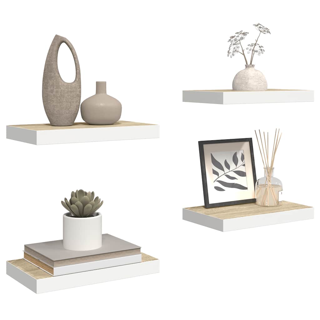 vidaXL Ράφια Τοίχου 4 τεμ. Δρυς/Άσπρο 50x23,5x3,8 εκ. MDF