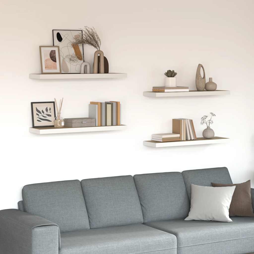 vidaXL Ράφια Τοίχου 4 τεμ. Δρυς / Λευκά 90 x 23,5 x 3,8 εκ. από MDF