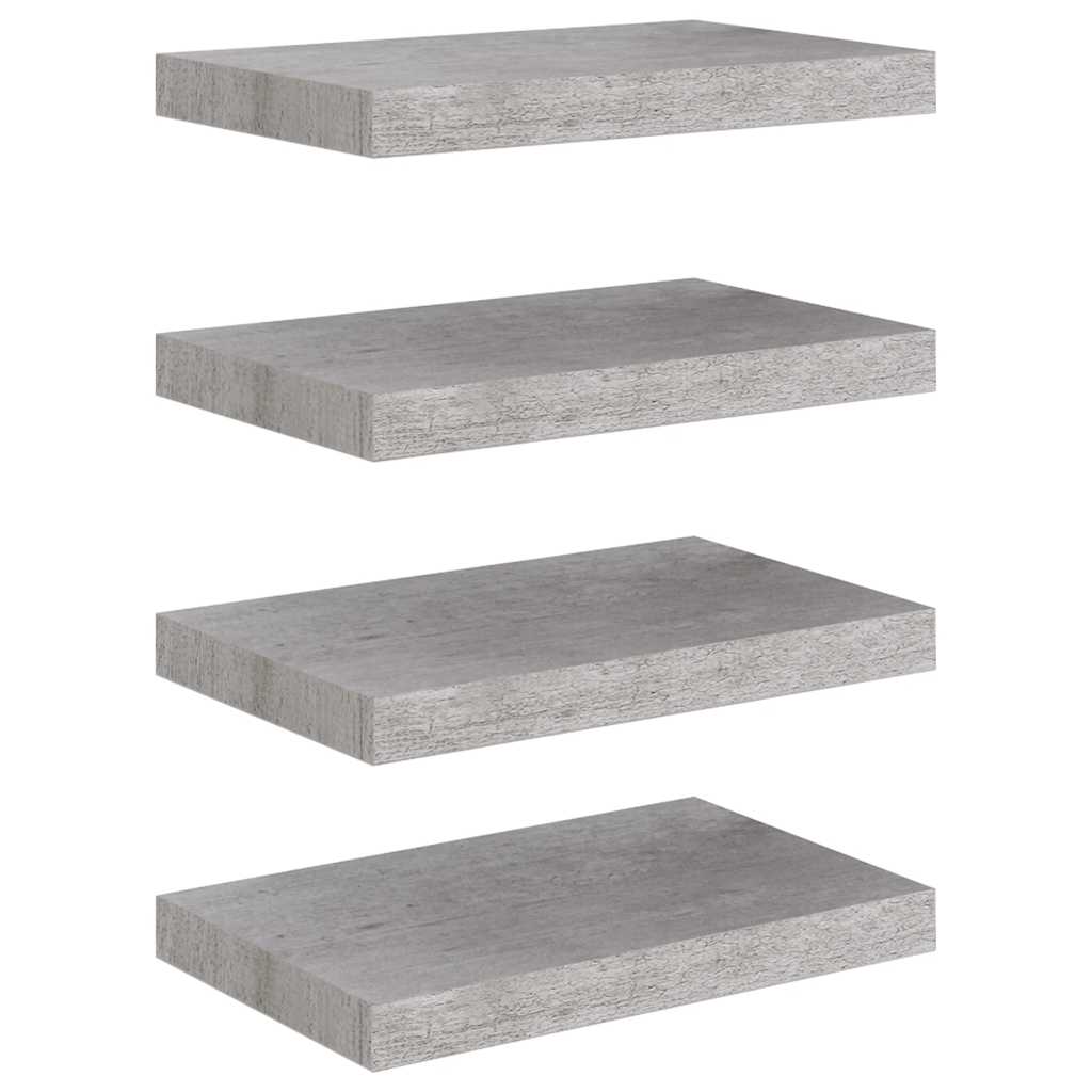 vidaXL Ράφια Τοίχου 4 τεμ. Γκρι Σκυροδέματος 40x23,5x3,8 εκ. MDF