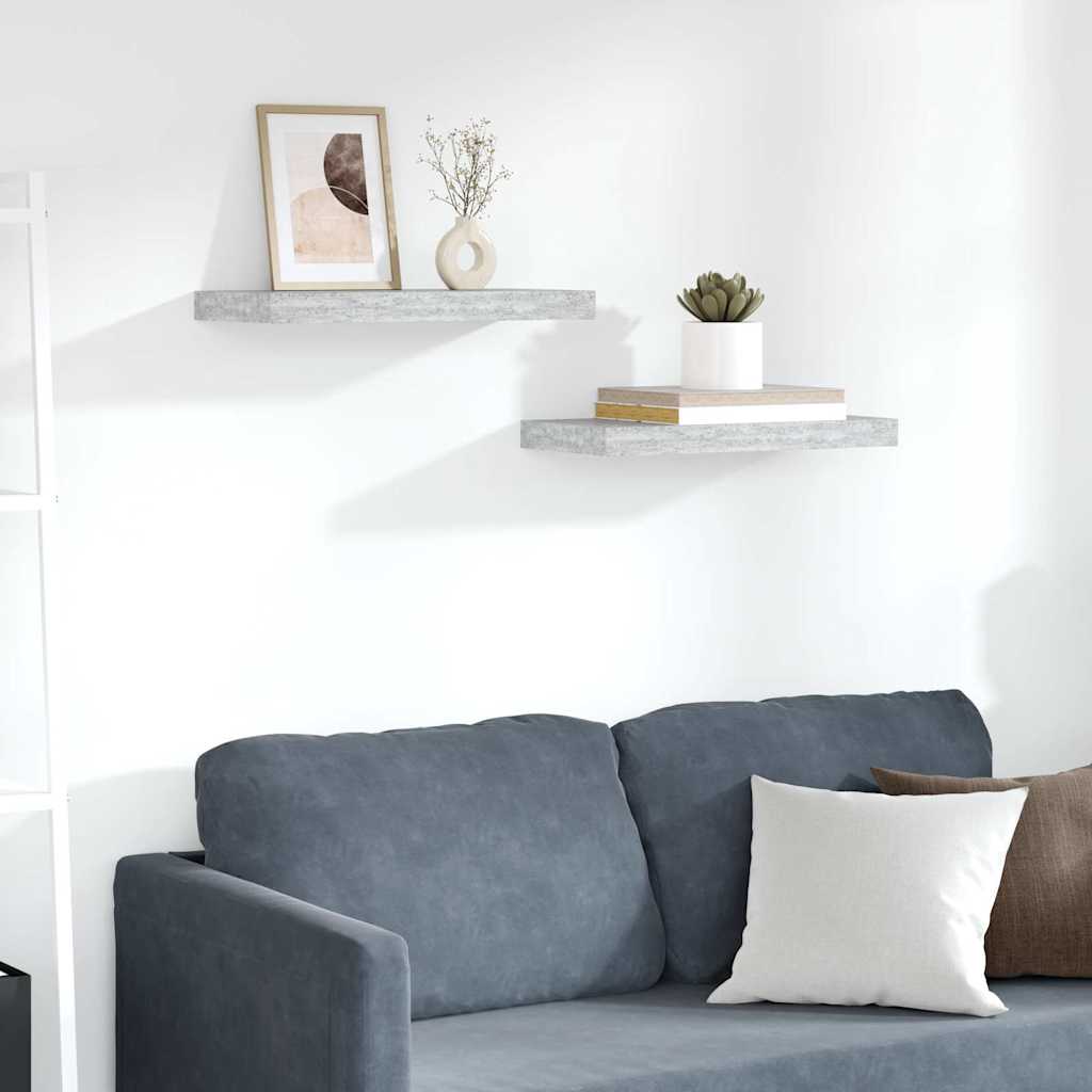 vidaXL Ράφια Τοίχου 2 τεμ. Γκρι Σκυροδέματος 50x23,5x3,8 εκ. MDF