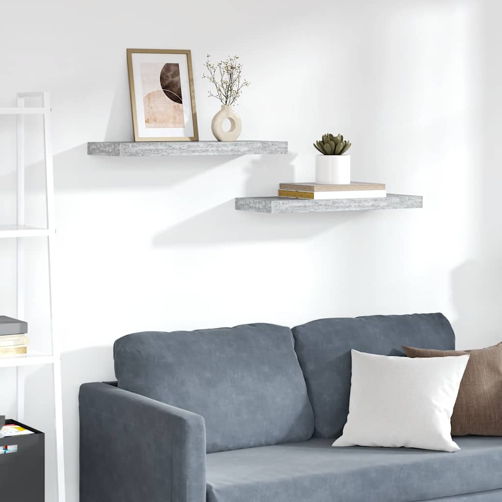 vidaXL Ράφια Τοίχου 2 τεμ. Γκρι Σκυροδέματος 60 x 23,5 x 3,8 εκ. MDF