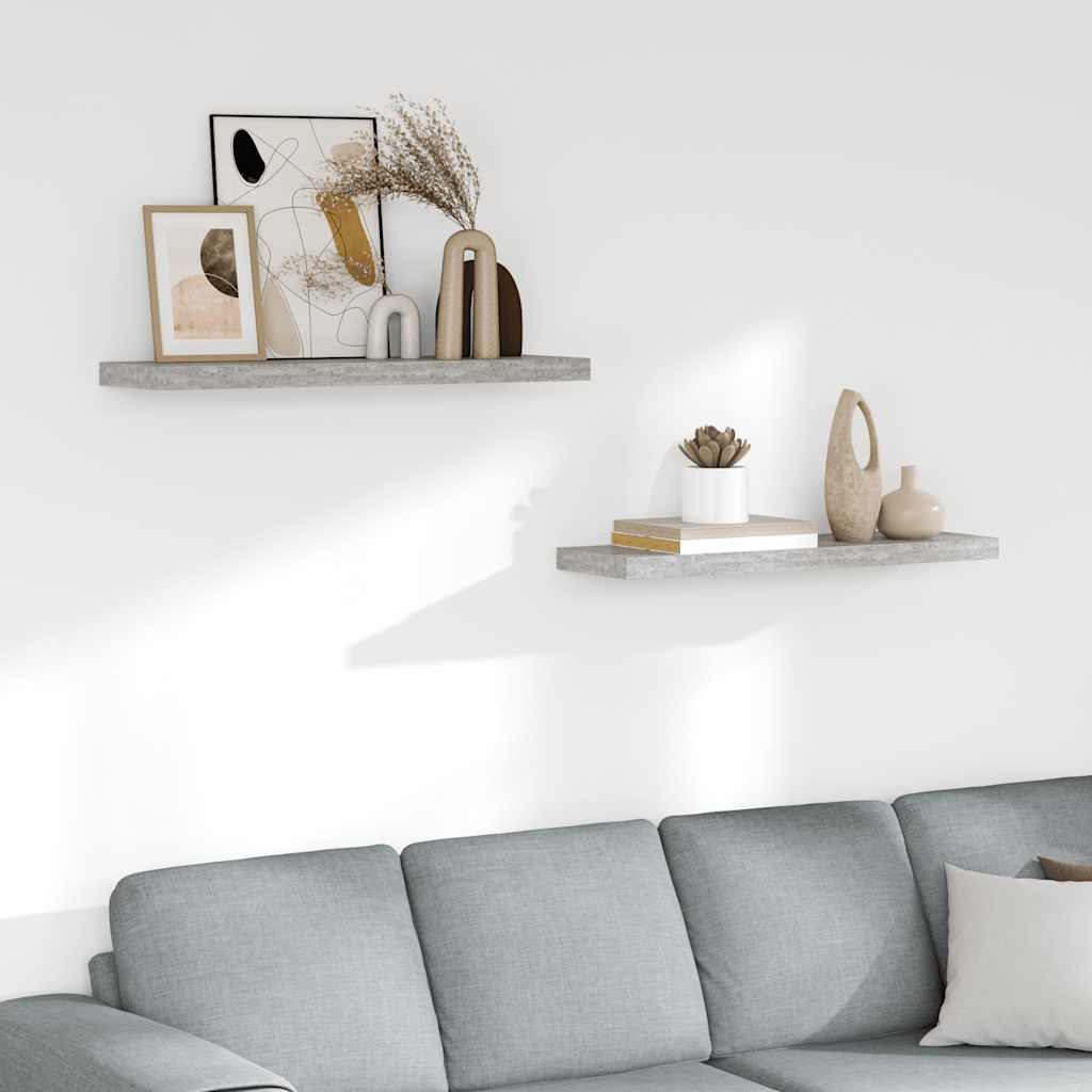 vidaXL Ράφια Τοίχου 2 τεμ. Γκρι Σκυροδέματος 80x23,5x3,8 εκ. MDF