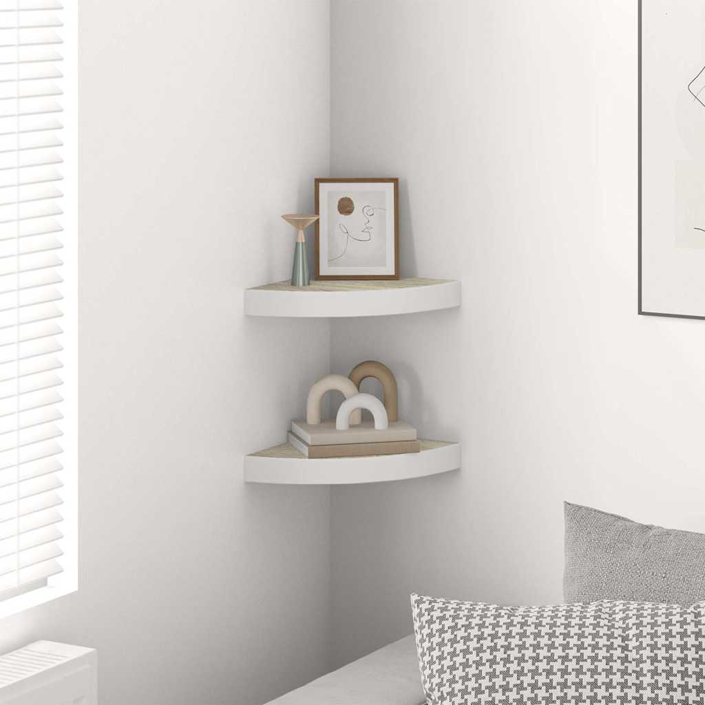 vidaXL Ράφια Τοίχου Γωνιακά 2 τεμ. Δρυς/Λευκό 25 x 25 x 3,8 εκ από MDF