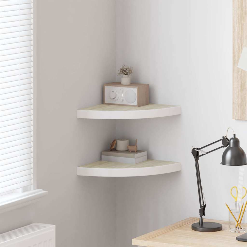 vidaXL Ράφια Τοίχου Γωνιακά 2 τεμ. Δρυς/Λευκό 35x35x3,8 εκ από MDF