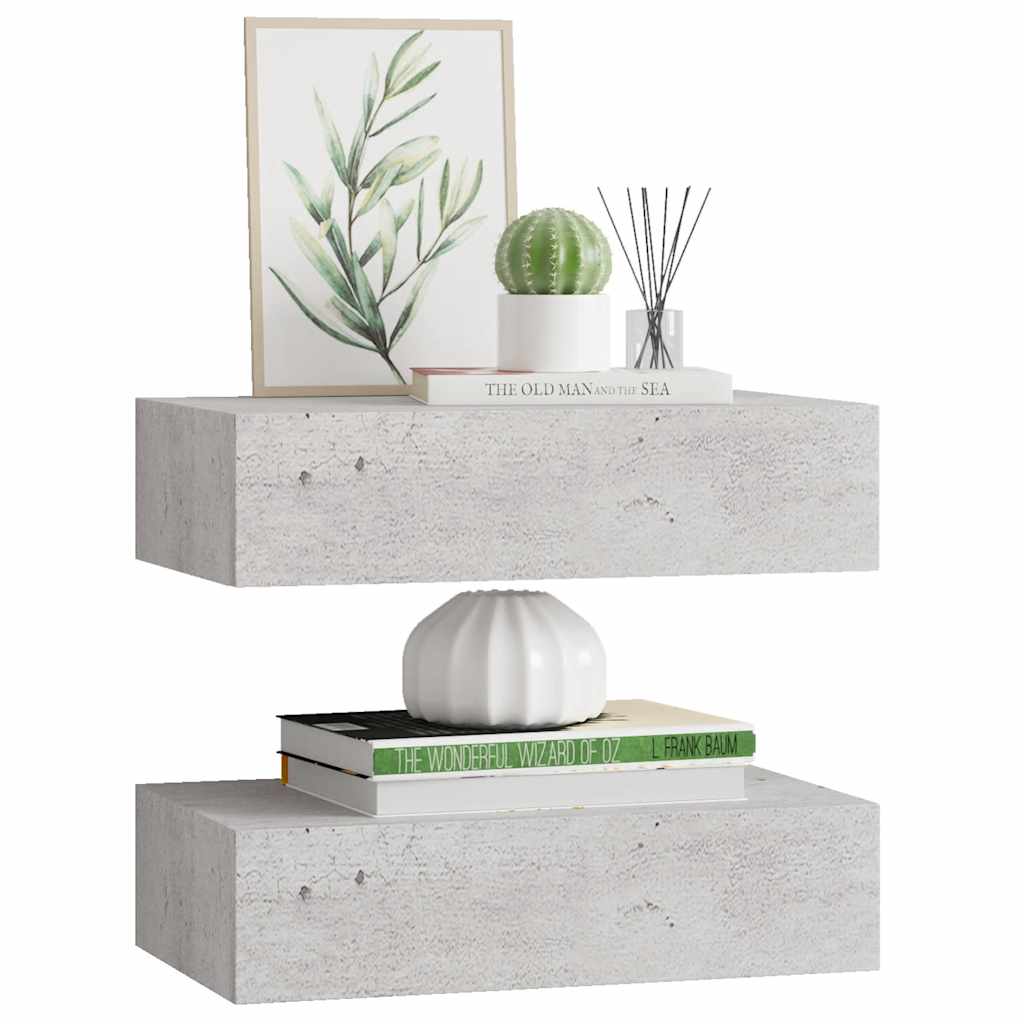 vidaXL Ράφια Τοίχου Συρτάρια 2 τεμ. Γκρι Σκυρ. 40x23,5x10 εκ από MDF