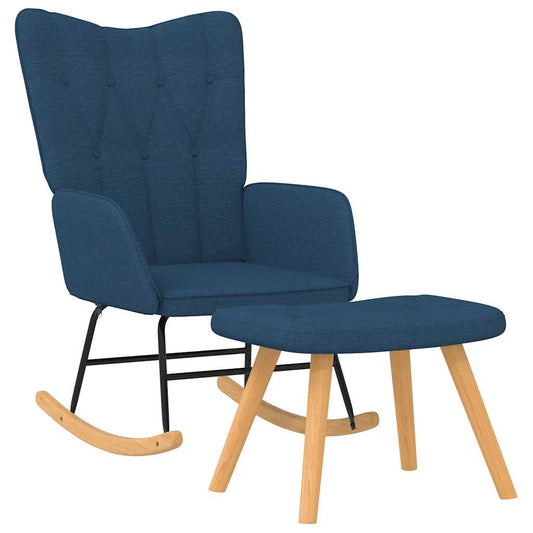 vidaXL Πολυθρόνα Κουνιστή Μπλε Υφασμάτινη με Σκαμπό