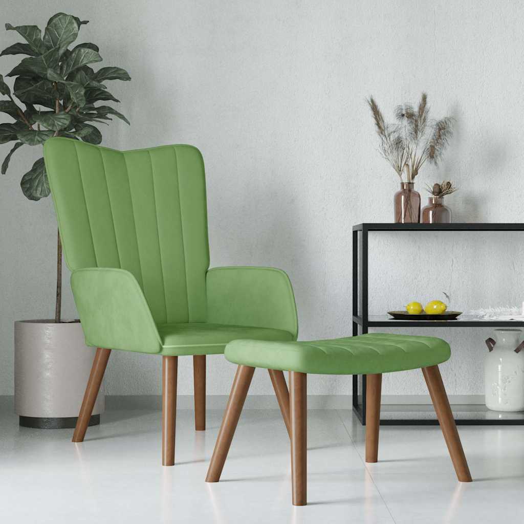 vidaXL Πολυθρόνα Relax Ανοιχτό Πράσινο Βελούδινη με Σκαμπό